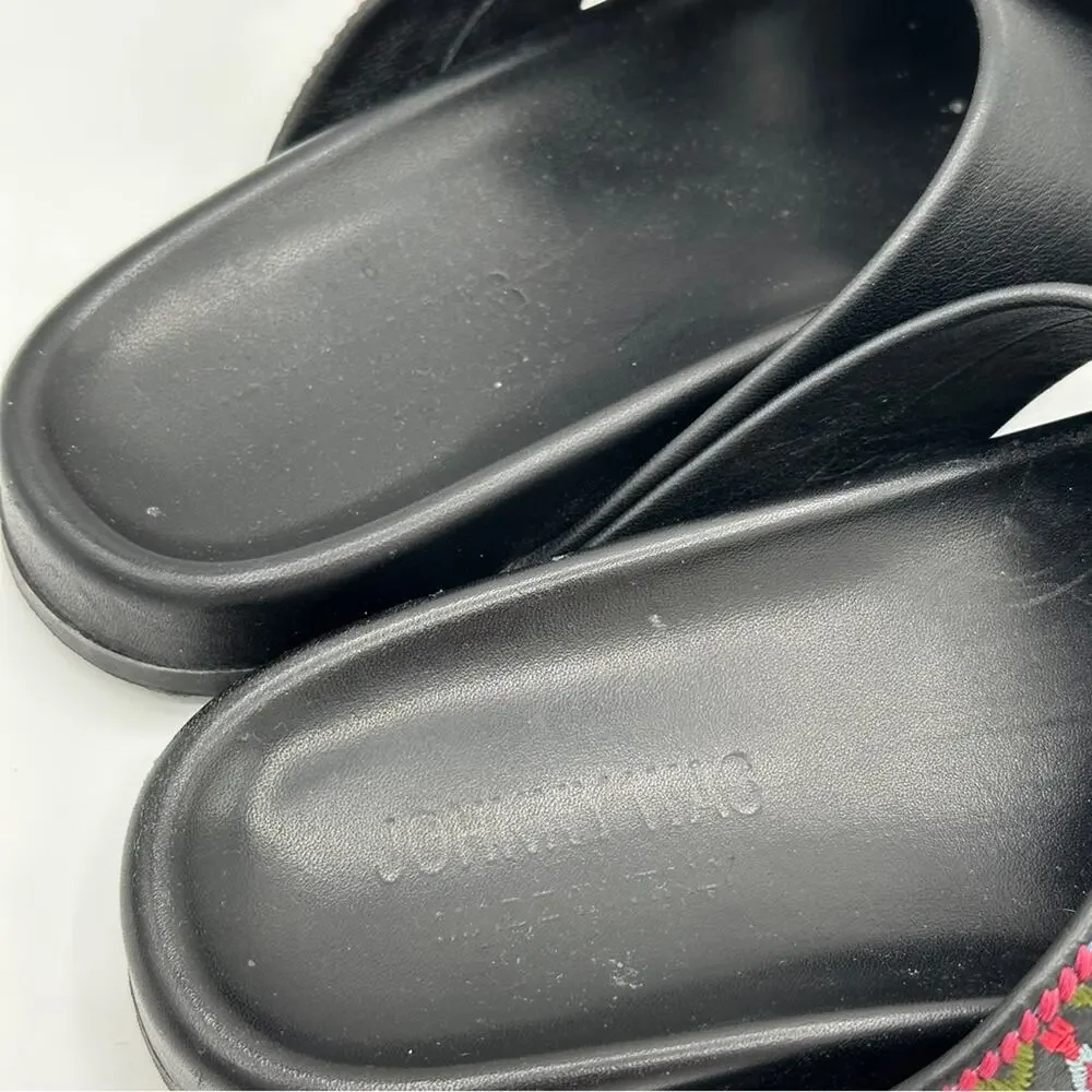 JOHNNY WAS Breatriz Embroidered Criss Cross Slide Sandal Black Sz 40/10